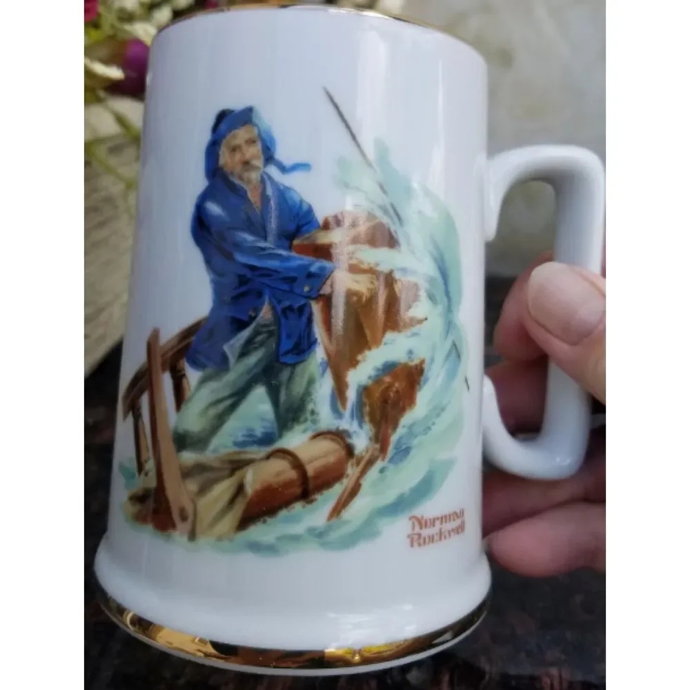 Norman Rockwell Porcelain Long John Silver Tankard Mug Set of 4